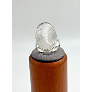 Black Rutilite Natural Gemstone Ring .925 Stone Ring Sz 11 - 7.69 Grams